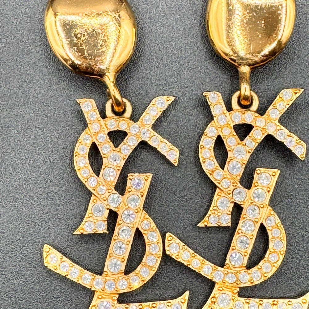 YVES SAINT LAURENT Vintage YSL Massive Diamante Logo Dangling Earrings - Picture 6 of 11